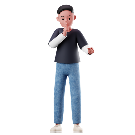 Personaje masculino pidiendo una pose tranquila  3D Illustration