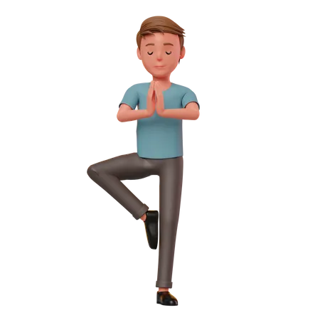 Pose de yoga de personaje masculino  3D Illustration