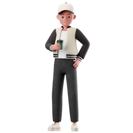 Personaje masculino sosteniendo una taza de café  3D Illustration