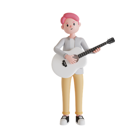 Personaje masculino tocando la guitarra.  3D Illustration
