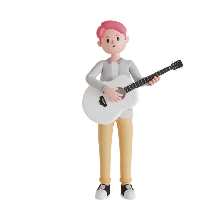 Personaje masculino tocando la guitarra.  3D Illustration