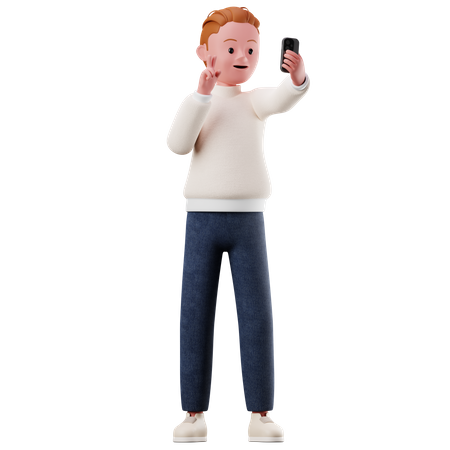 Personaje masculino tomándose una selfie  3D Illustration