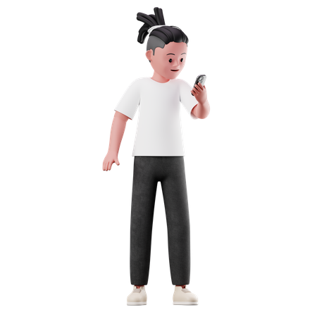 Personaje masculino usando un teléfono inteligente  3D Illustration