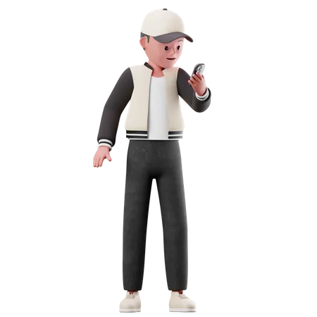 Personaje masculino usando un teléfono inteligente  3D Illustration