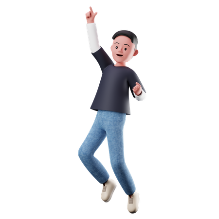 Personaje de melena con pose de salto feliz  3D Illustration
