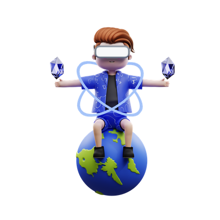 Personaje metaverso en Meta World  3D Illustration