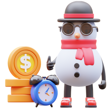 Personaje De Muñeco De Nieve El Tiempo Es Dinero  3D Illustration