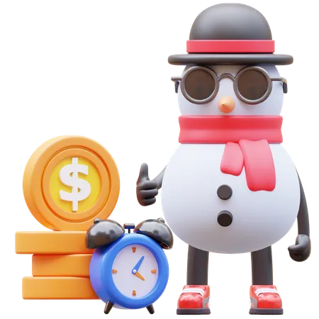 Personaje De Muñeco De Nieve El Tiempo Es Dinero  3D Illustration