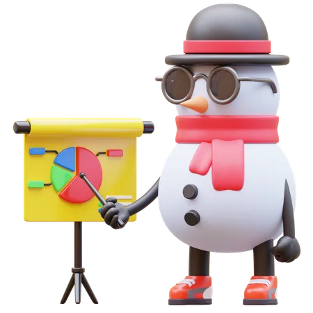 Personaje de muñeco de nieve haciendo presentación  3D Illustration
