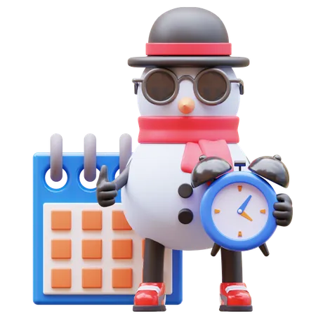 Personaje de muñeco de nieve haciendo un cronograma para la fecha límite  3D Illustration