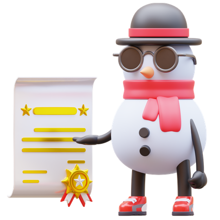 Personaje de muñeco de nieve obtener certificado  3D Illustration