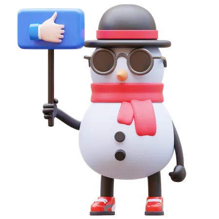 Personaje de muñeco de nieve con cartel como  3D Illustration