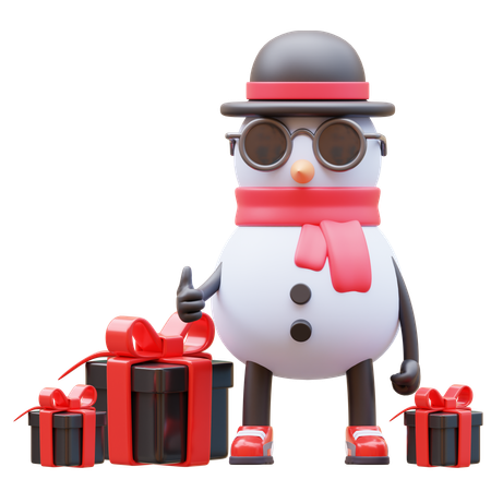 El personaje del muñeco de nieve tiene regalos  3D Illustration