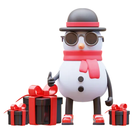 El personaje del muñeco de nieve tiene regalos  3D Illustration