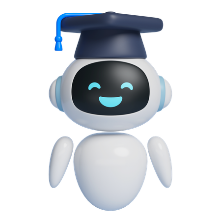 Personaje robot con inteligencia artificial que lleva un birrete de graduación  3D Icon