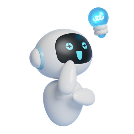 Personaje robot con una bombilla flotando sobre su cabeza  3D Icon