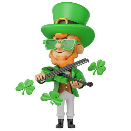 Personaje de San Patricio tocando el violín  3D Illustration