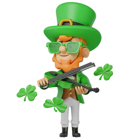 Personaje de San Patricio tocando el violín  3D Illustration