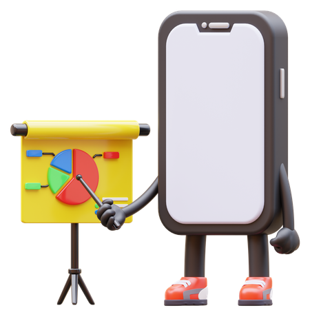 Personaje de teléfono inteligente haciendo presentación  3D Illustration