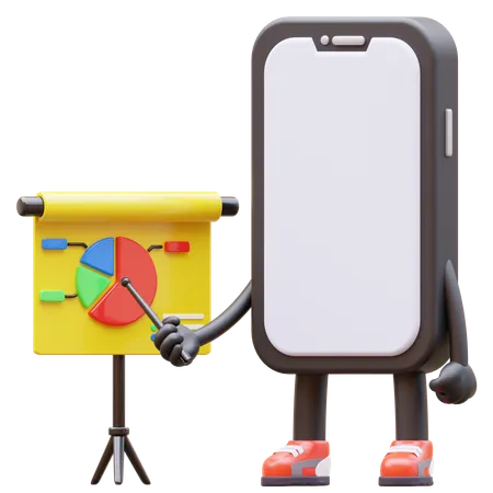 Personaje de teléfono inteligente haciendo presentación  3D Illustration