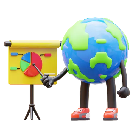 Personaje de la Tierra haciendo presentación  3D Illustration