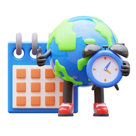 Personaje de la Tierra haciendo un cronograma para la fecha límite  3D Illustration