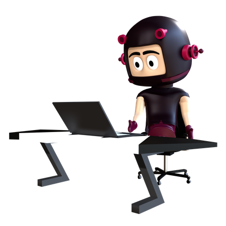 Personaje trabajando en la computadora portátil  3D Illustration