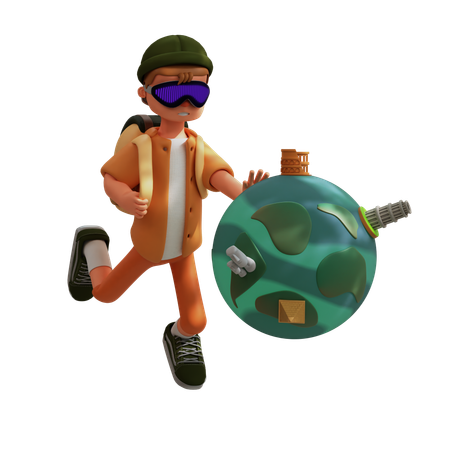 Personaje de realidad virtual viajando  3D Illustration