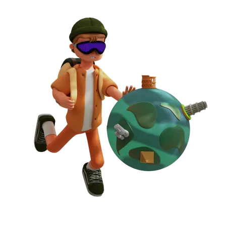 Personaje de realidad virtual viajando  3D Illustration