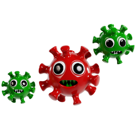 Personajes de dibujos animados de virus en rojo y verde  3D Icon