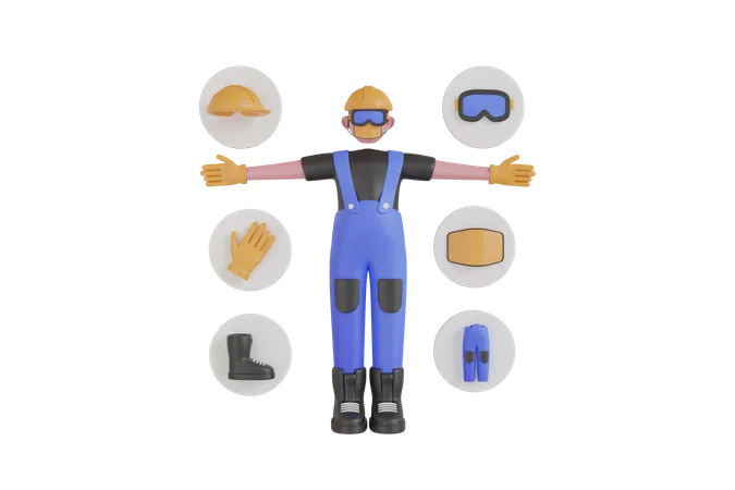 3 D Personal Protective Equipment And Wear Set Protective And Safety Equipment Or Ppe Worker With Personal Protective Equipment And Safety 3D Illustration