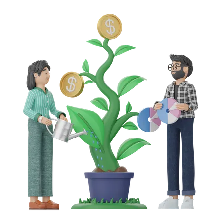 Gente invirtiendo dinero  3D Illustration