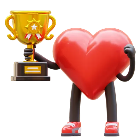 Caractère de coeur tenant le trophée  3D Icon
