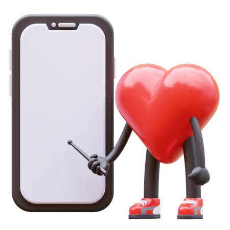 Personnage d'amour présentant un écran de smartphone vide  3D Illustration