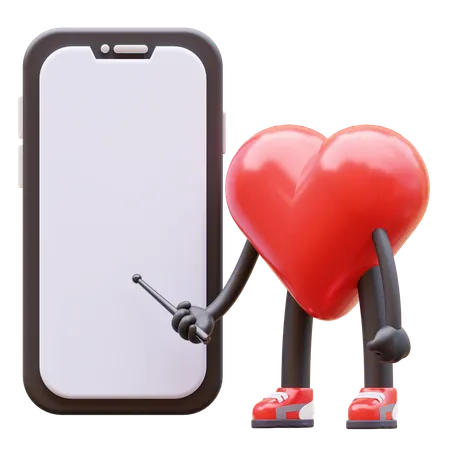 Personnage d'amour présentant un écran de smartphone vide  3D Illustration