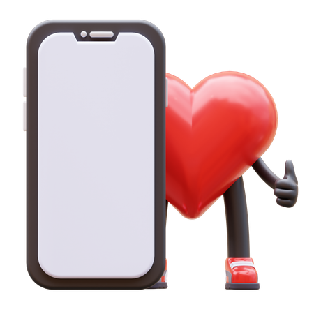 Personnage d'amour présentant un écran de smartphone vide  3D Illustration