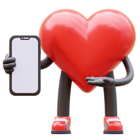 Personnage d'amour présentant un écran de smartphone vide  3D Illustration