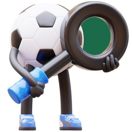 Caractère de ballon de football avec loupe  3D Illustration