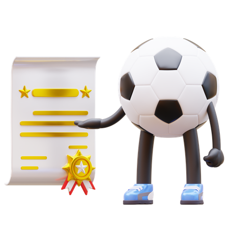 Le personnage de ballon de football obtient un certificat  3D Illustration