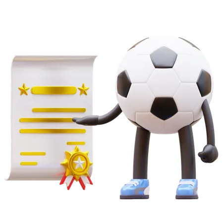 Le personnage de ballon de football obtient un certificat  3D Illustration