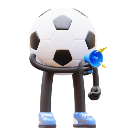 Personnage de ballon de football tenant un mégaphone pour le marketing  3D Illustration