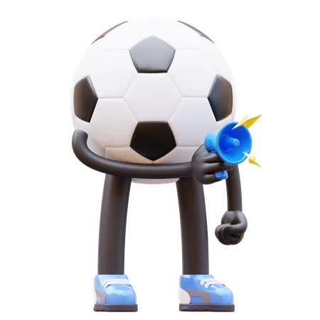 Personnage de ballon de football tenant un mégaphone pour le marketing  3D Illustration