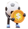 Personnage de ballon de football tenant une pièce de monnaie