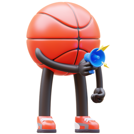 Personnage de basket-ball tenant un mégaphone pour le marketing  3D Illustration