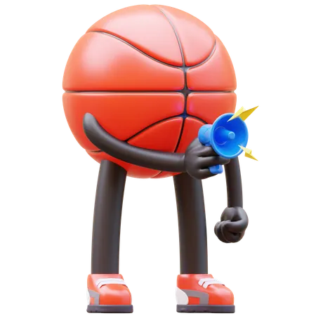 Personnage de basket-ball tenant un mégaphone pour le marketing  3D Illustration