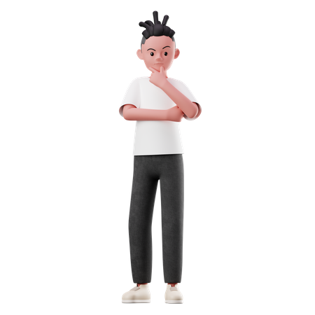 Personnage de jeune garçon avec une pose curieuse  3D Illustration