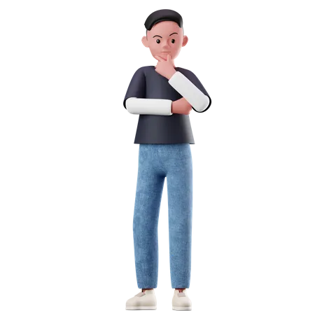 Personnage de jeune garçon avec une pose curieuse  3D Illustration