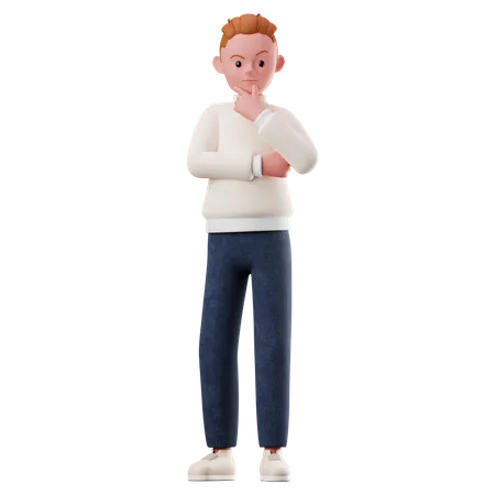 Personnage de jeune garçon avec une pose curieuse  3D Illustration