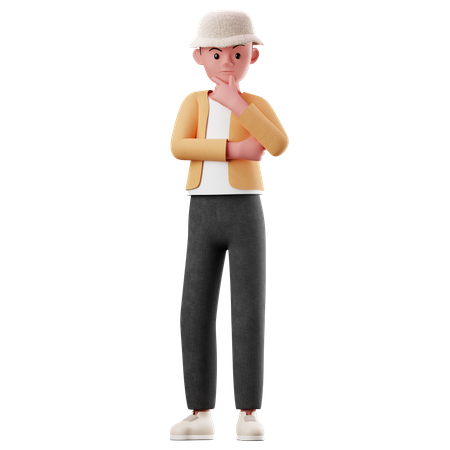 Personnage de jeune garçon avec une pose curieuse  3D Illustration