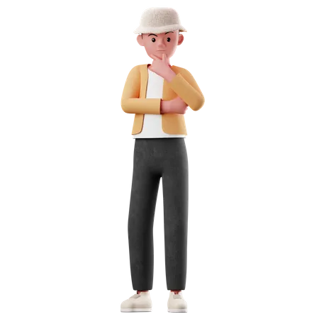 Personnage de jeune garçon avec une pose curieuse  3D Illustration